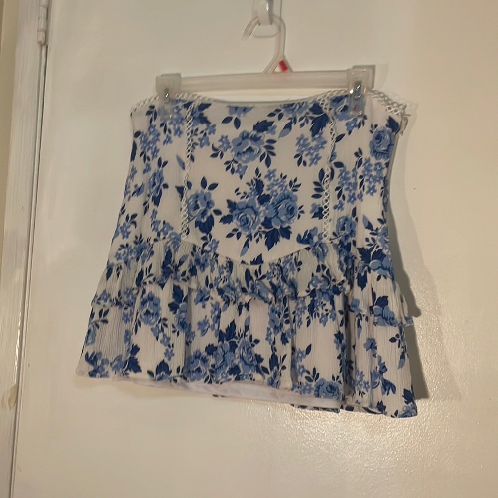 Blue and white floral skirt
